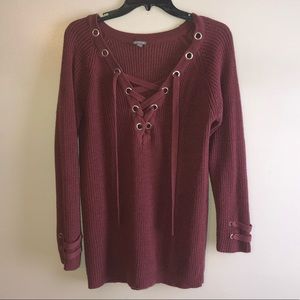 Charlotte Russe Deep V Lace Up Sweater